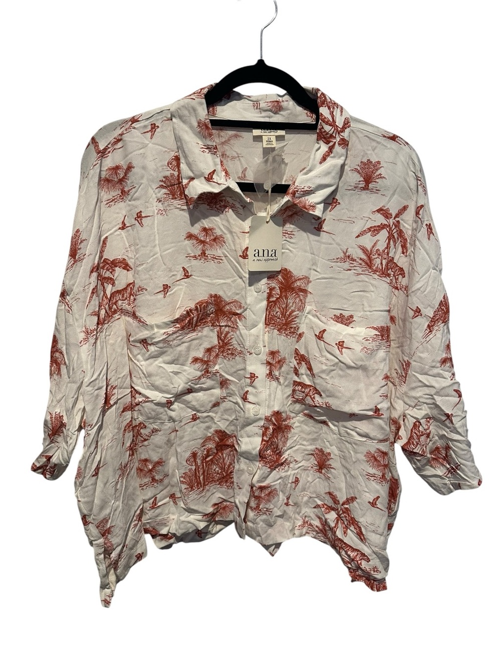 a.n.a White Button-Up Shirt with Rust Animal Safari Print